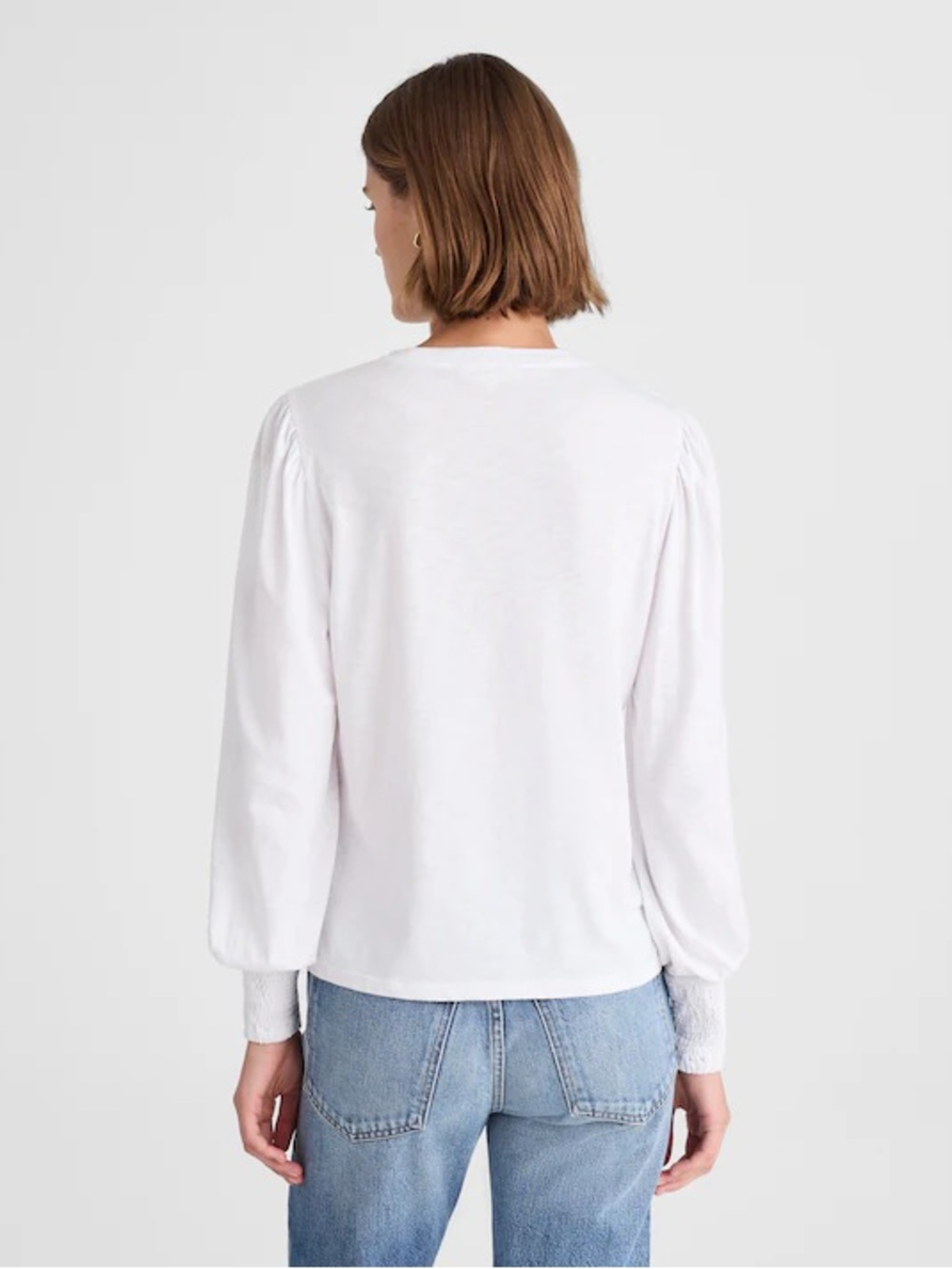Madewell White Puff Sleeve Long Sleeve Tee 100% Cotton Size Medium - Picture 2 of 8